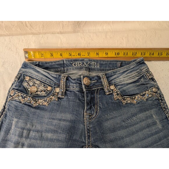 Grace in LA Western Bootcut Jeans Women 25 Embroidered Studded Cowgirl Denim - Picture 7 of 16
